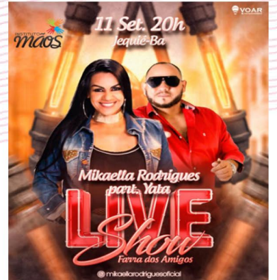 Live solidária com a cantora de forró Mikaella Rodrigues vai arrecadar fundos para instituição de caridade em Jequié Live solidária com a cantora de forró Mikaella Rodrigues vai arrecadar fundos para instituição de caridade em Jequié