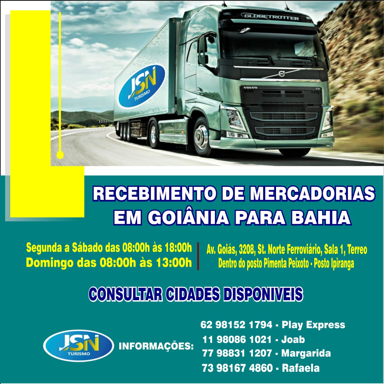 Recebimento de mercadorias de Goiânia para a Bahia
