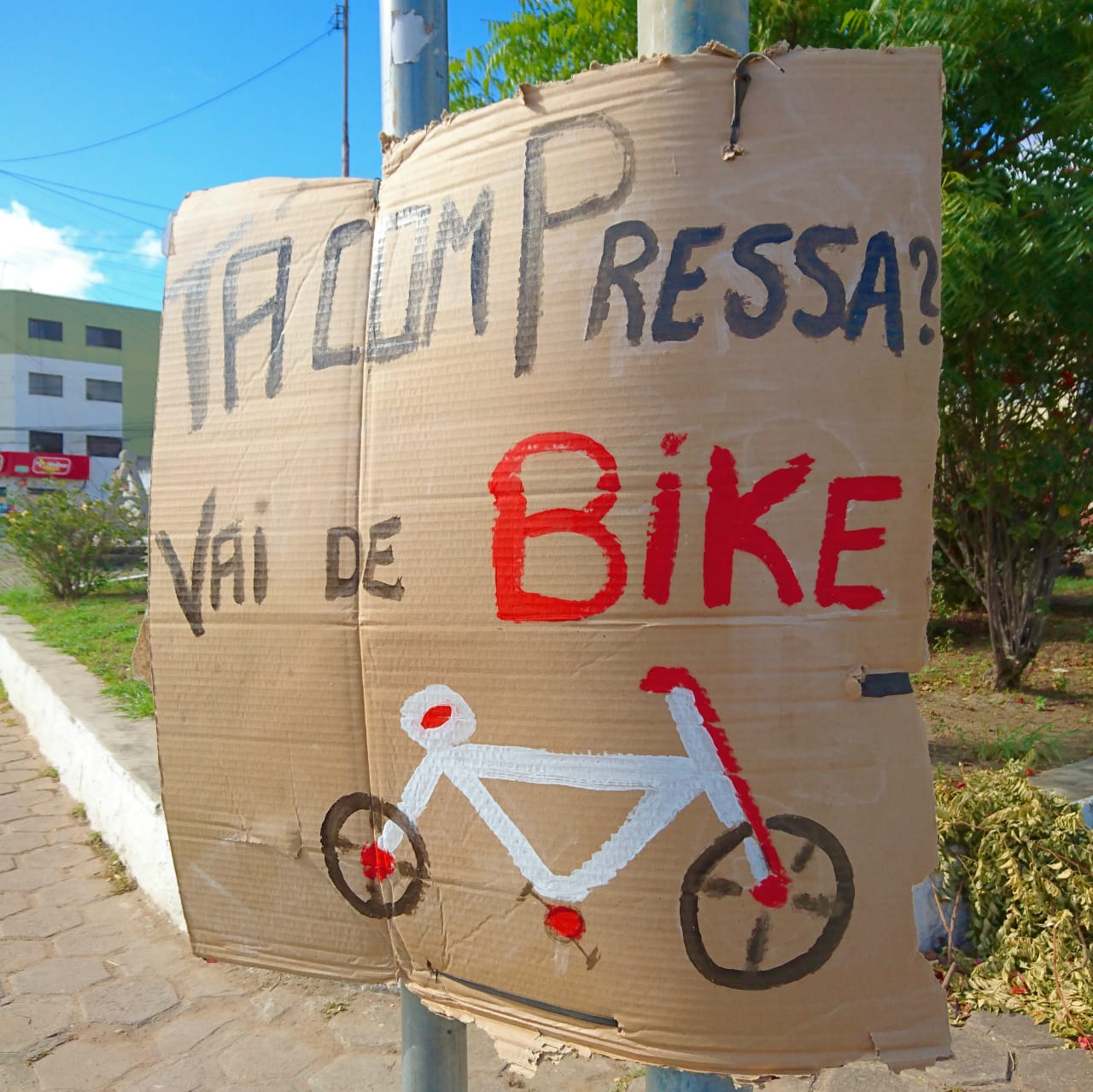 Jequié: Ciclistas na cidade de placas de papelão.