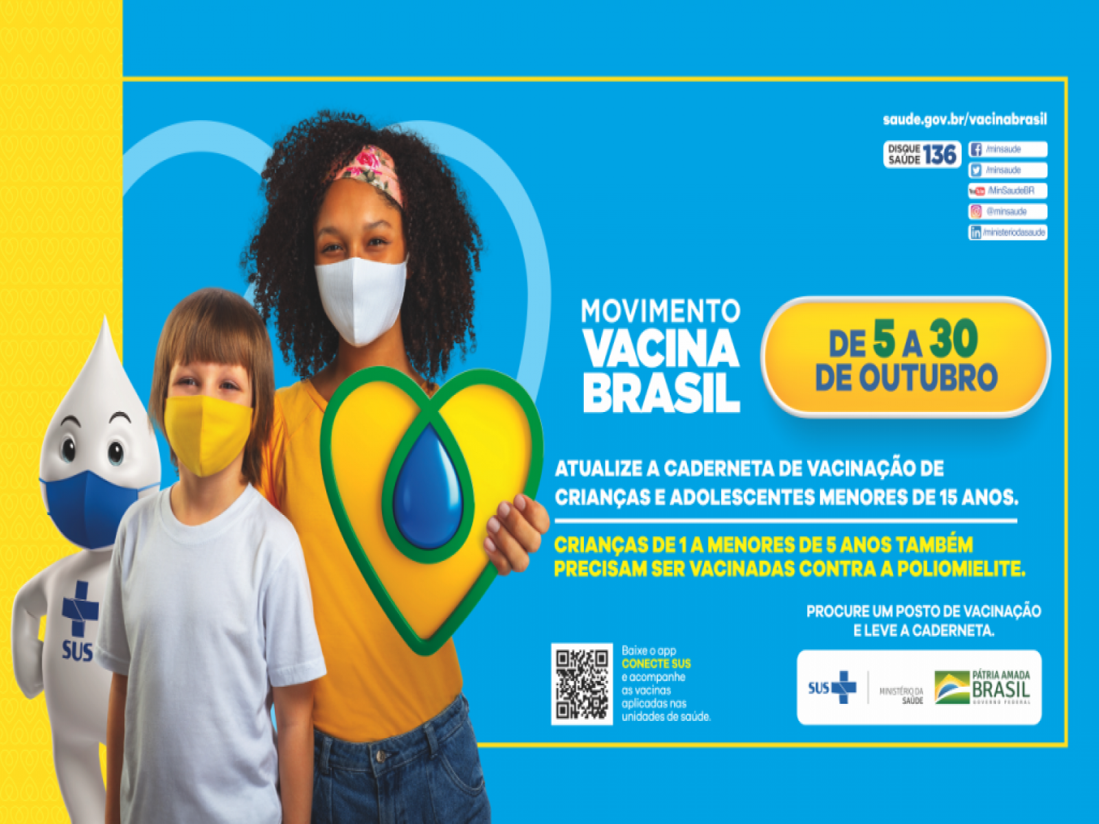 Campanha de vacinação contra poliomielite e de multivacinação vai até 30 de outubro