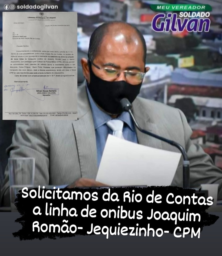 SOLDADO GILVAN SOLICITA DA EMPRESA RIO DE CONTAS LINHA JOAQUIM ROMÃO -JEQUIEZINHO- COLEGIO DA POLÍCIA MILITAR SOLDADO GILVAN SOLICITA DA EMPRESA RIO DE CONTAS LINHA JOAQUIM ROMÃO -JEQUIEZINHO- COLEGIO DA POLÍCIA MILITAR