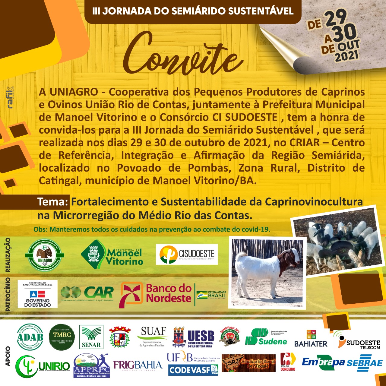 Município de Manoel Vitorino recebe a 3° Jornada do Semiárido Sustentável, na comunidade de Pombas Município de Manoel Vitorino recebe a 3° Jornada do Semiárido Sustentável, na comunidade de Pombas