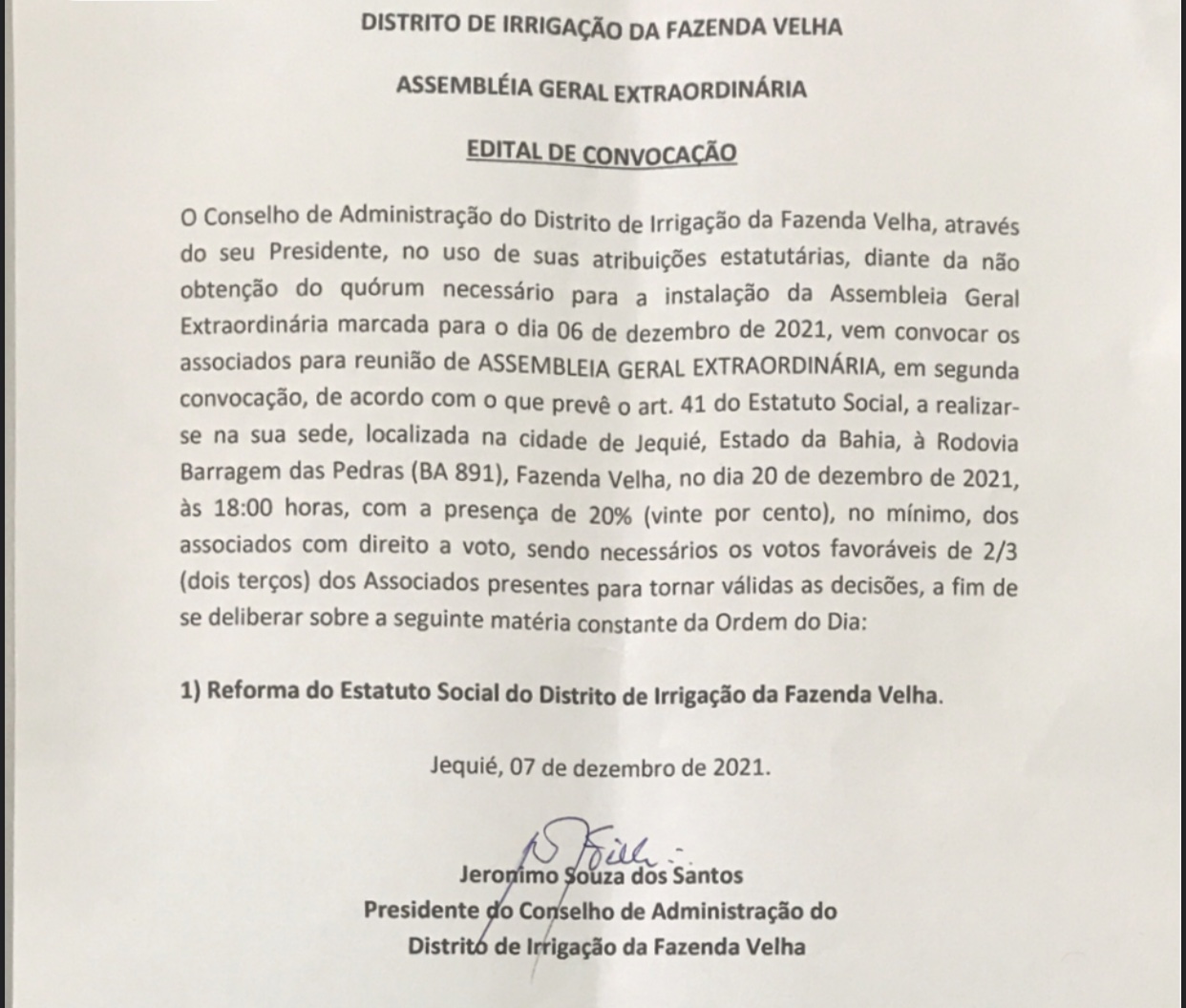 Edital de convocação