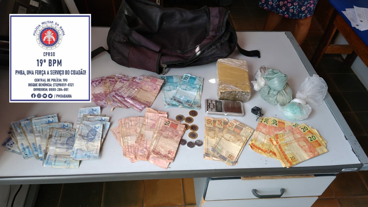 Itagi: traficante é detido com dinheiro e drogas Itagi: traficante é detido com dinheiro e drogas