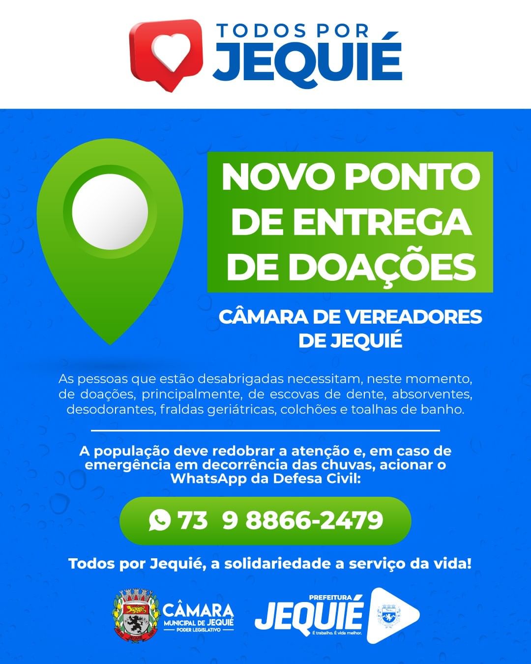 Câmara de Vereadores é Ponto para Entrega de Doações às vítimas das chuvas Câmara de Vereadores é Ponto para Entrega de Doações às vítimas das chuvas