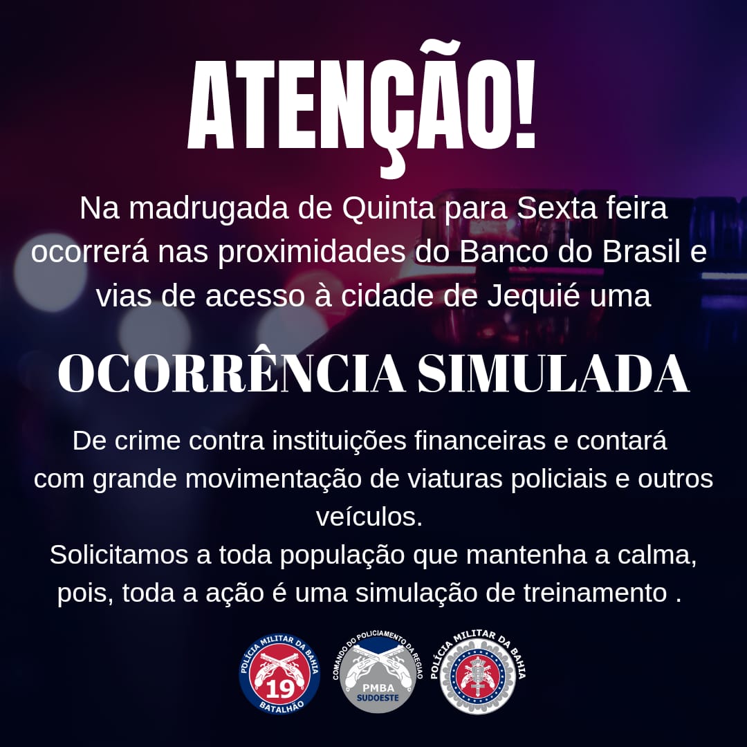 Forças de segurança realizarão um simulado de assalto a bancos em Jequié Forças de segurança realizarão um simulado de assalto a bancos em Jequié