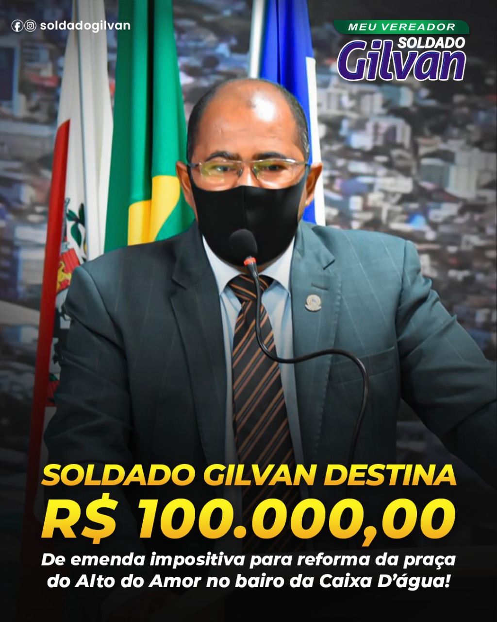 SOLDADO GILVAN DESTINA R$ 100.000,00 DE EMENDA IMPOSITIVA PARA REFORMA DA PRAÇA DO ALTO DO AMOR NO BAIRRO CAIXA DÁGUA