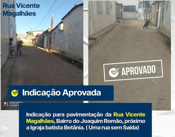 Vereadora Moana Meira reivindica pavimentação da Rua Vicente Magalhães no Joaquim Romão Vereadora Moana Meira reivindica pavimentação da Rua Vicente Magalhães no Joaquim Romão