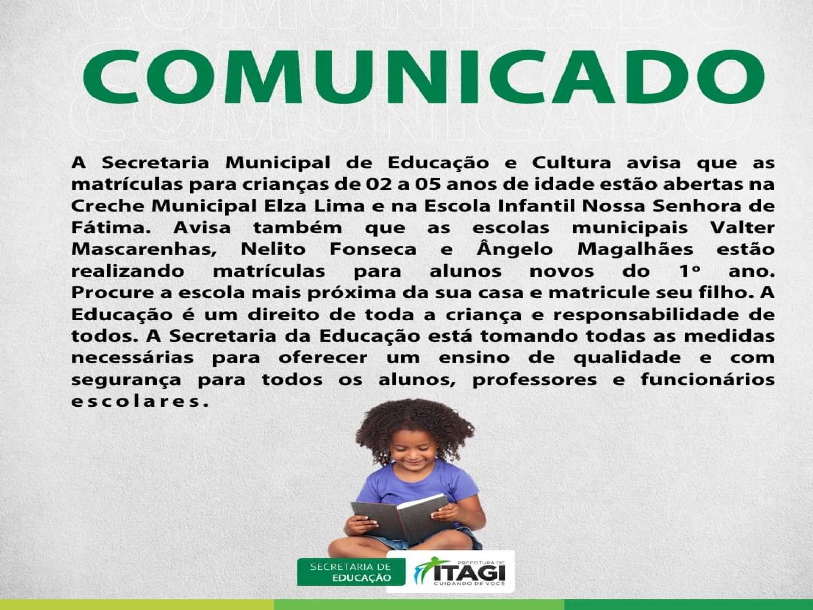 Comunicado da Prefeitura de Itagi Comunicado da Prefeitura de Itagi