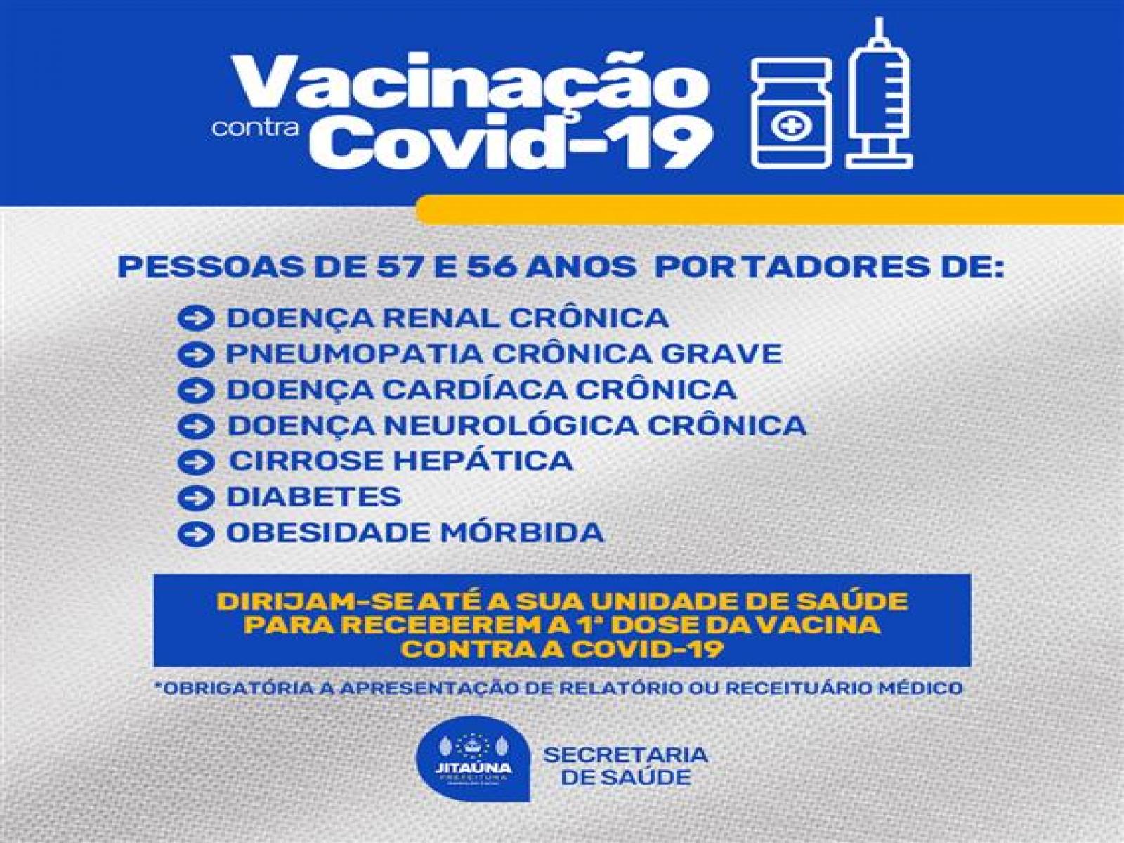Pacientes com Pneumonia entre outras doenças crônicas serão vacinados contra a Covid-19 em Jitaúna