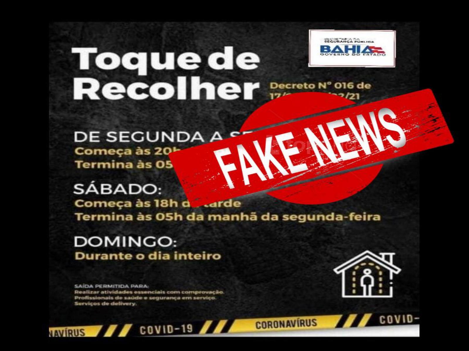 Fake! No domingo, toque de recolher não será durante o dia inteiro