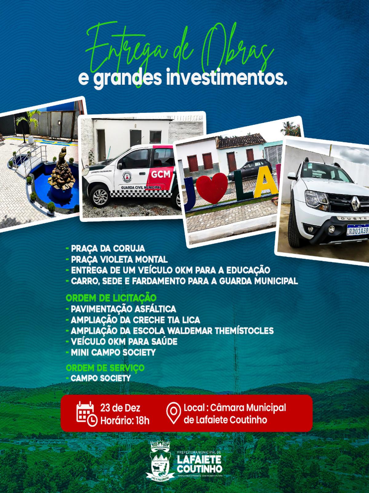 Lafaiete Coutinho: prefeito entrega hoje obras e grande investimentos