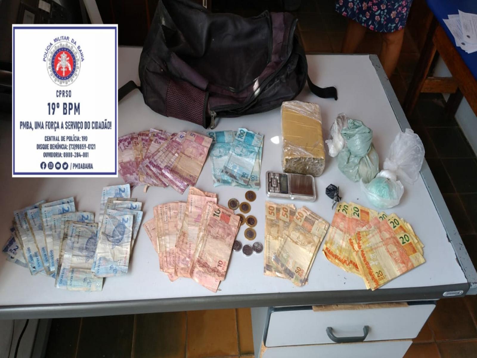 Itagi: traficante é detido com dinheiro e drogas