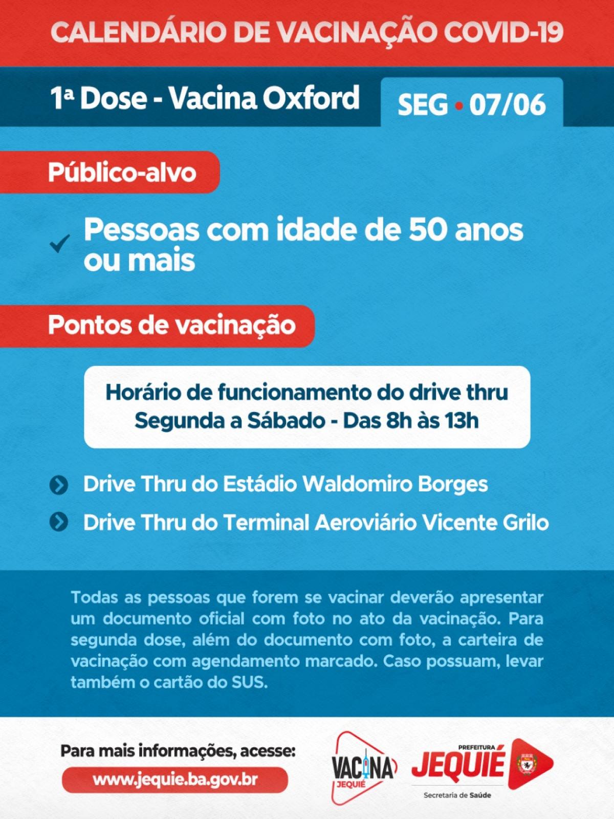 Vacinação contra COVID 19 para pessoas a partir de 50 anos