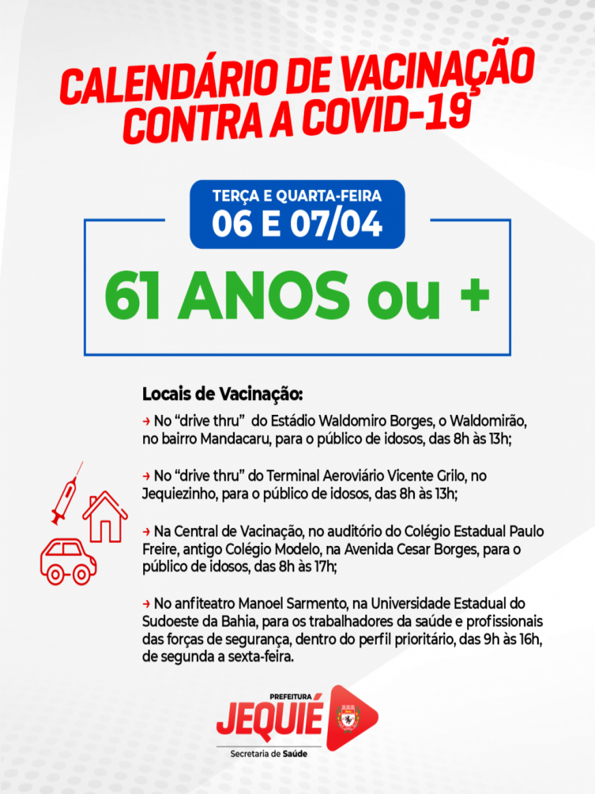 Calendário de vacinação de idosos prossegue em Jequié, confira a faixa etária