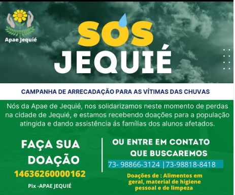 APAE Jequié entra na campanha de apoio as vítimas da enchente APAE Jequié entra na campanha de apoio as vítimas da enchente