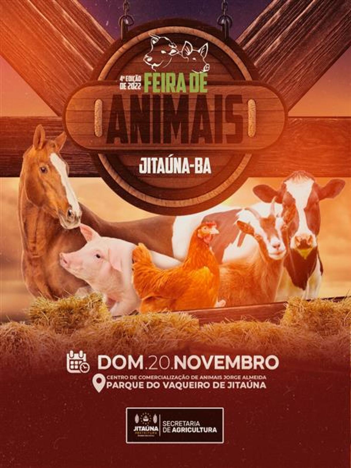 Prefeitura de Jitaúna realizará dia 20 de Novembro a 4ª Feira de Animais