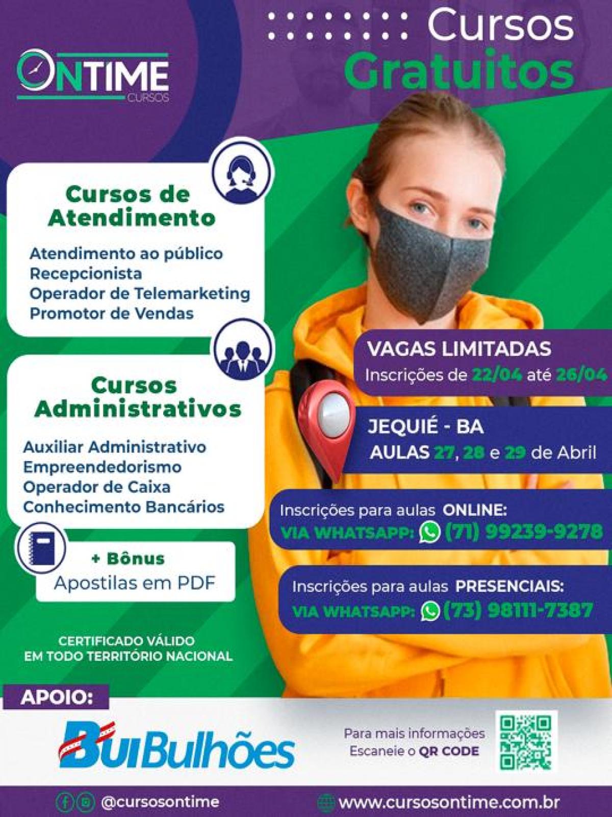 Empresa oferece cursos profissionalizantes gratuitos, vagas limitadas