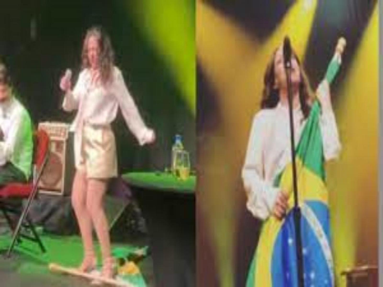 Coluna Jorge Barros: BEBEL GILBERTO, UMA ARTISTA DO DESASTRE, PISANDO NA BANDEIRA DO BRASIL EM UM SHOW DE HORROR