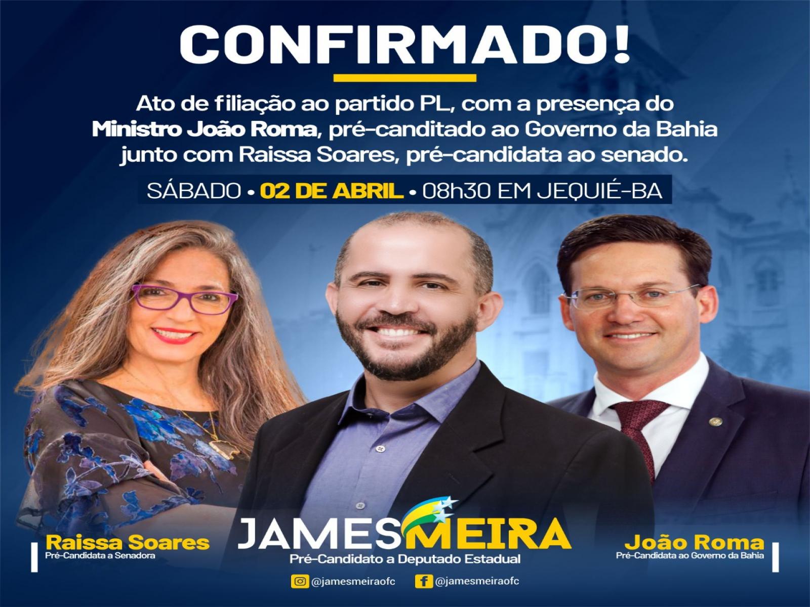 Candidato a governador da Bahia, João Roma, vem a Jequié neste sábado