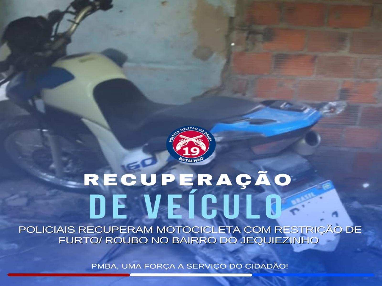 Moto recuperada era usada para prática de roubos e homicídios em Jequié