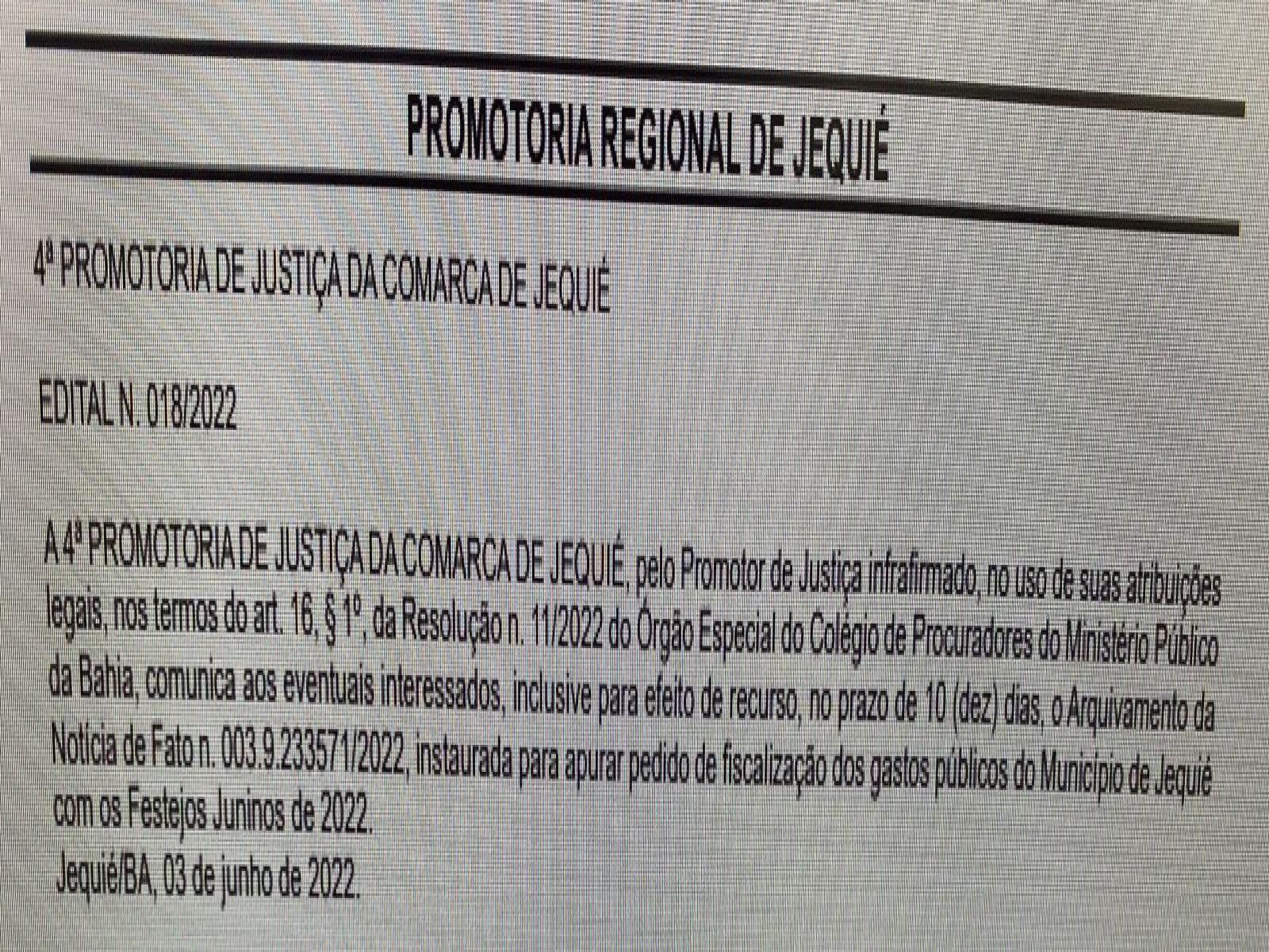 MINISTÉRIO PÚBLICO NÃO DÁ SEGUIMENTO À TENTATIVA DE IMPEDIR O SÃO JOÃO DE JEQUIÉ