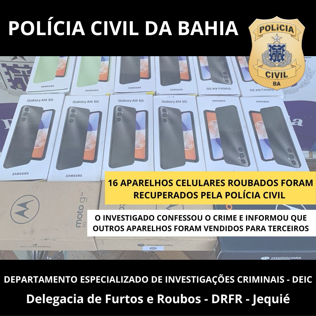 Ladrão é preso com 16 celulares roubados em Jequié Ladrão é preso com 16 celulares roubados em Jequié