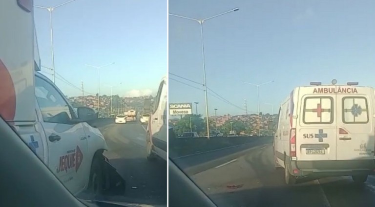 Ambulância da Prefeitura de Jequié se envolve em acidente com outros veículos na BR-324, quando transportava paciente para Salvador Ambulância da Prefeitura de Jequié se envolve em acidente com outros veículos na BR-324, quando transportava paciente para Salvador