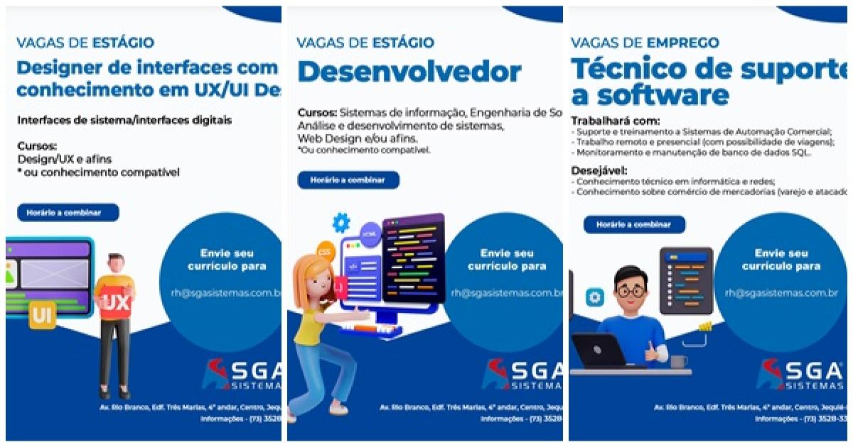 Vaga de emprego e estágio na SGA Sistemas