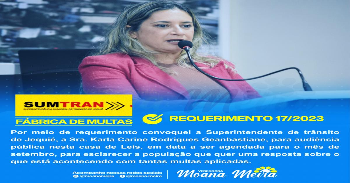 Moana Meira propõe Audiência Pública para debater fiscalização de trânsito