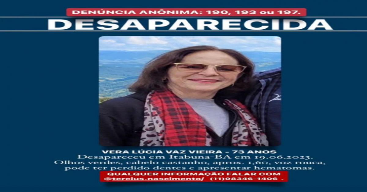 Caso Vera Lucia: desaparecimento de idosa chega ao oitavo dia