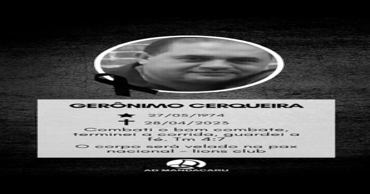 É com pesar que noticiamos o falecimento do senhor Gerônimo Cerqueira