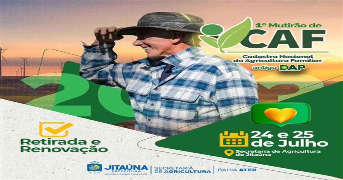 Secretaria de Agricultura promoverá nos dias 24 e 25 de Julho, o 1º Mutirão do Cadastro Nacional de Agricultura Familiar