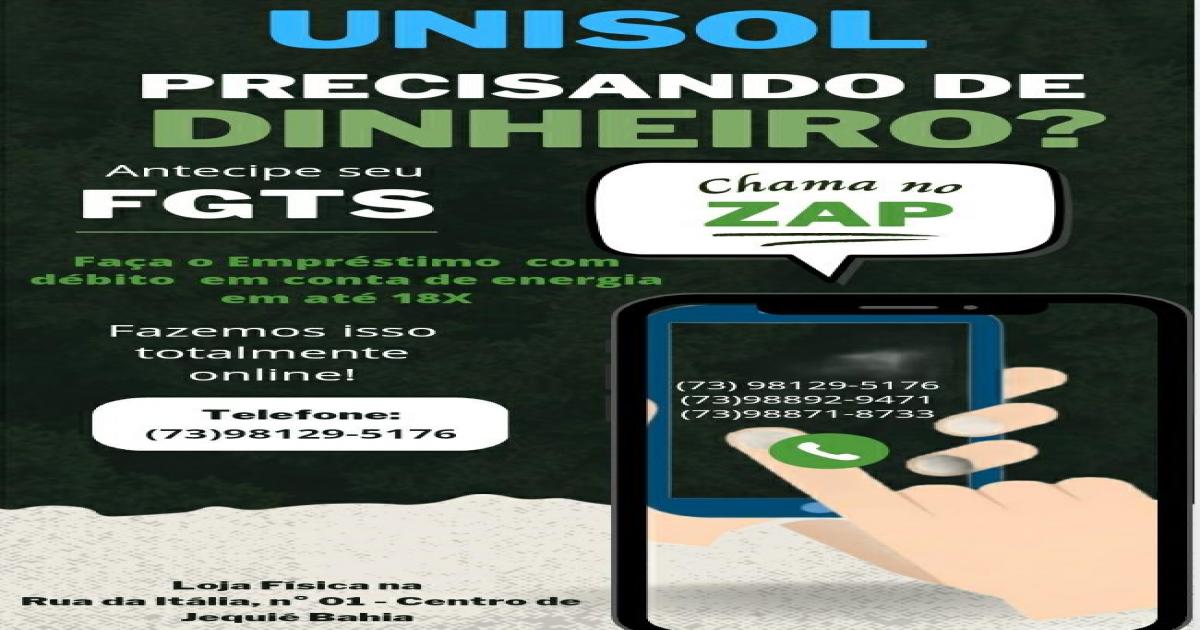 Está precisando de dinheiro? Venha para a Unisol.