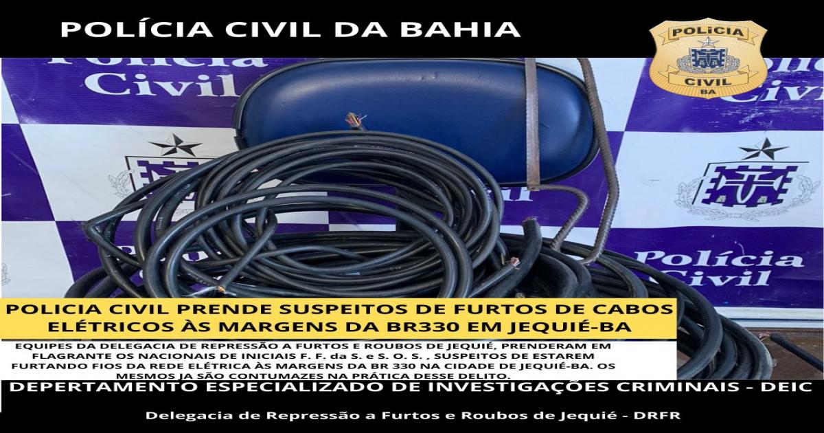 Furto de fios da rede elétrica, dois bandidos foram presos em flagrante na BR 330
