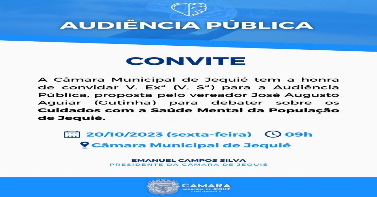Audiência pública proposta pelo Vereador Gutinha vai debater a saúde mental da população de Jequié