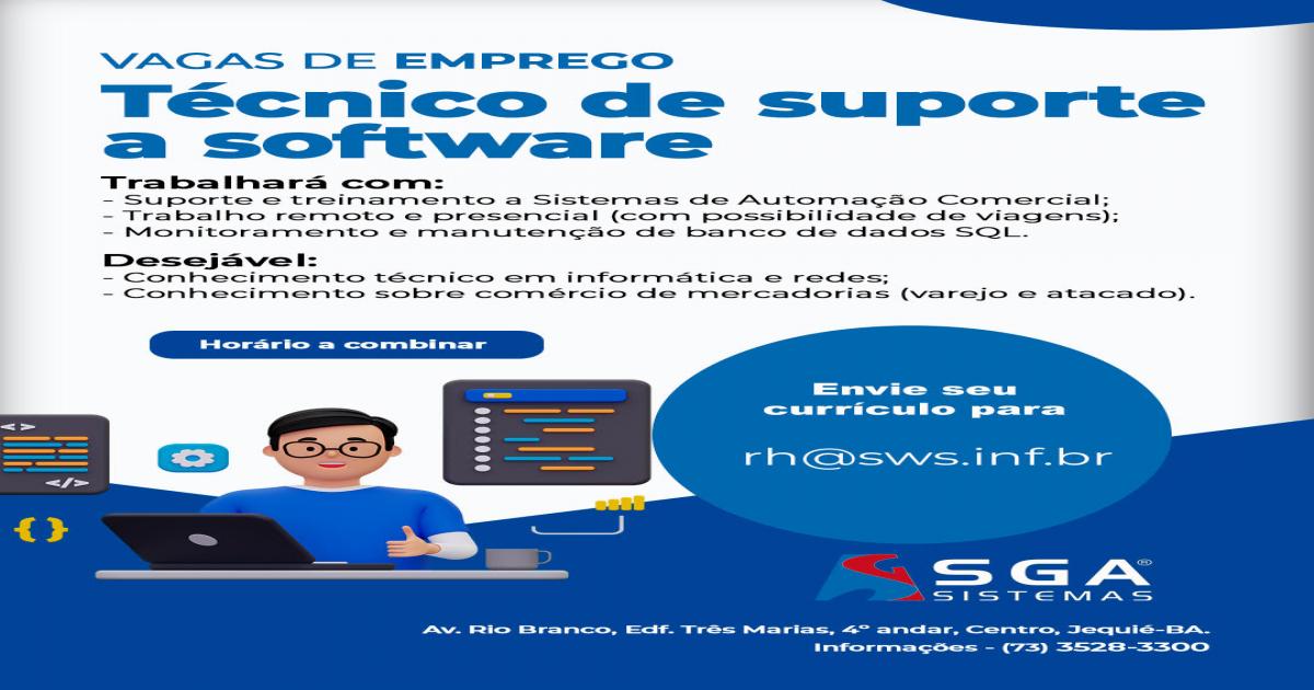 Vaga de Emprego: Técnico de Suporte a Software