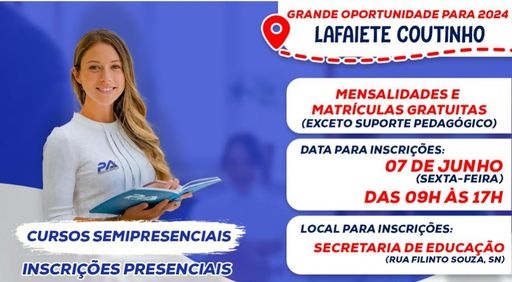 Prefeitura de Lafaiete Coutinho disponibilizará 120 cursos profissionalizante a população Prefeitura de Lafaiete Coutinho disponibilizará 120 cursos profissionalizante a população