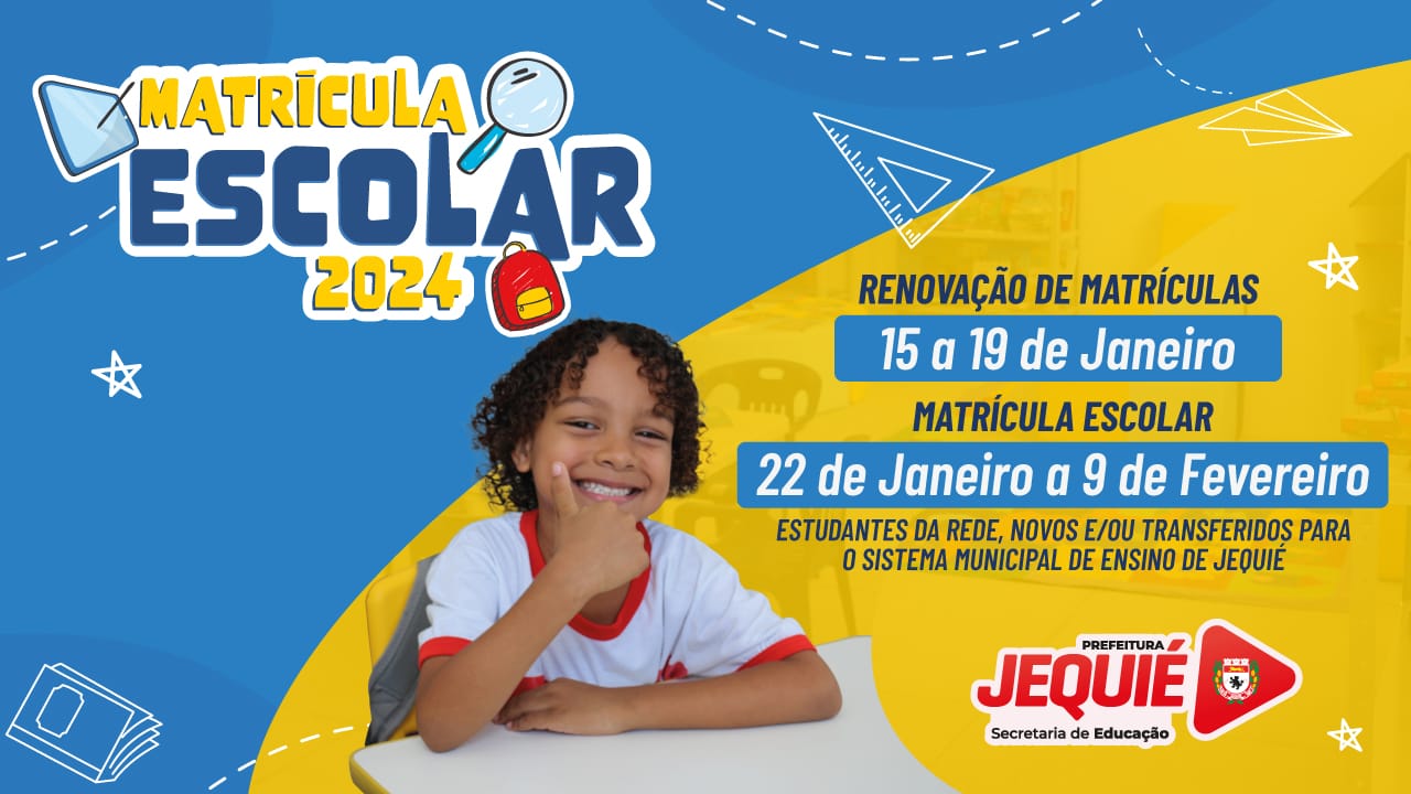 PREFEITURA DE JEQUIÉ INICIA MATRÍCULA DE ESTUDANTES NOVOS NESTA SEGUNDA-FEIRA, 22; SECRETARIA DE EDUCAÇÃO INFORMA QUE NÃO HÁ NECESSIDADE DE FILAS PREFEITURA DE JEQUIÉ INICIA MATRÍCULA DE ESTUDANTES NOVOS NESTA SEGUNDA-FEIRA, 22; SECRETARIA DE EDUCAÇÃO INFORMA QUE NÃO HÁ NECESSIDADE DE FILAS