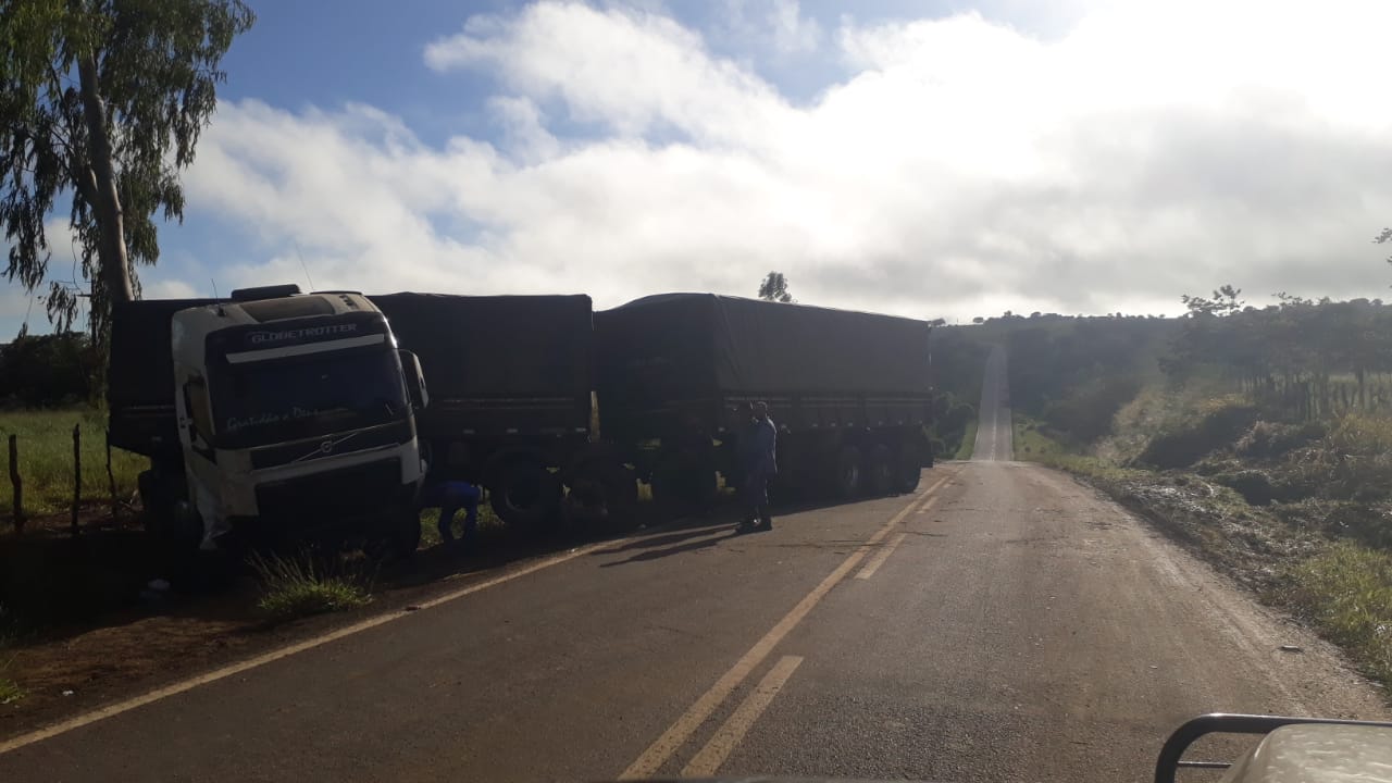 Animais soltos na pista provocaram acidente envolvendo carreta na BA 026 Animais soltos na pista provocaram acidente envolvendo carreta na BA 026