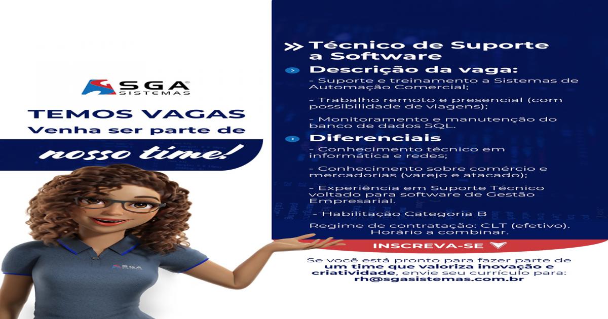 SGA Sistemas: Vaga para Técnico de Suporte a Software