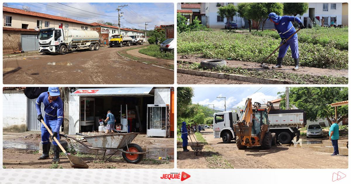 Após fortes chuvas Prefeitura de Jequié intensifica ações de limpeza e desobstrução de vias públicas, com ênfase no enfrentamento aos danos ocasionado