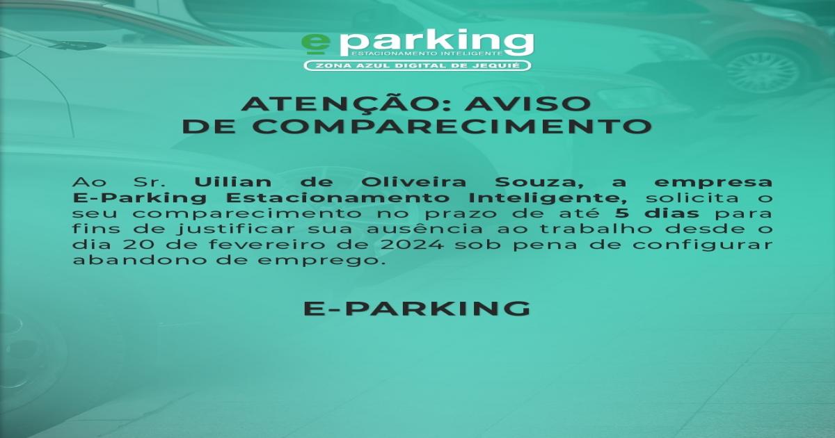 ATENÇÃO: AVISO DE COMPARECIMENTO