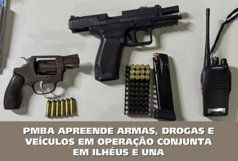 PMBA APREENDE ARMAS, DROGAS E VEÍCULOS EM OPERAÇÃO CONJUNTA EM ILHÉUS E UNA