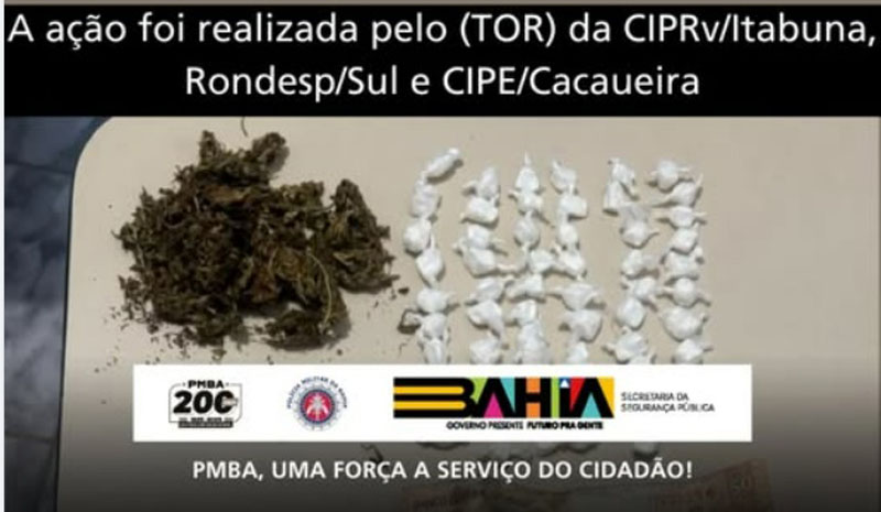 Cocaína e dinheiro estavam em poder do meliante que tentou fugir da Polícia Militar em Itapitanga