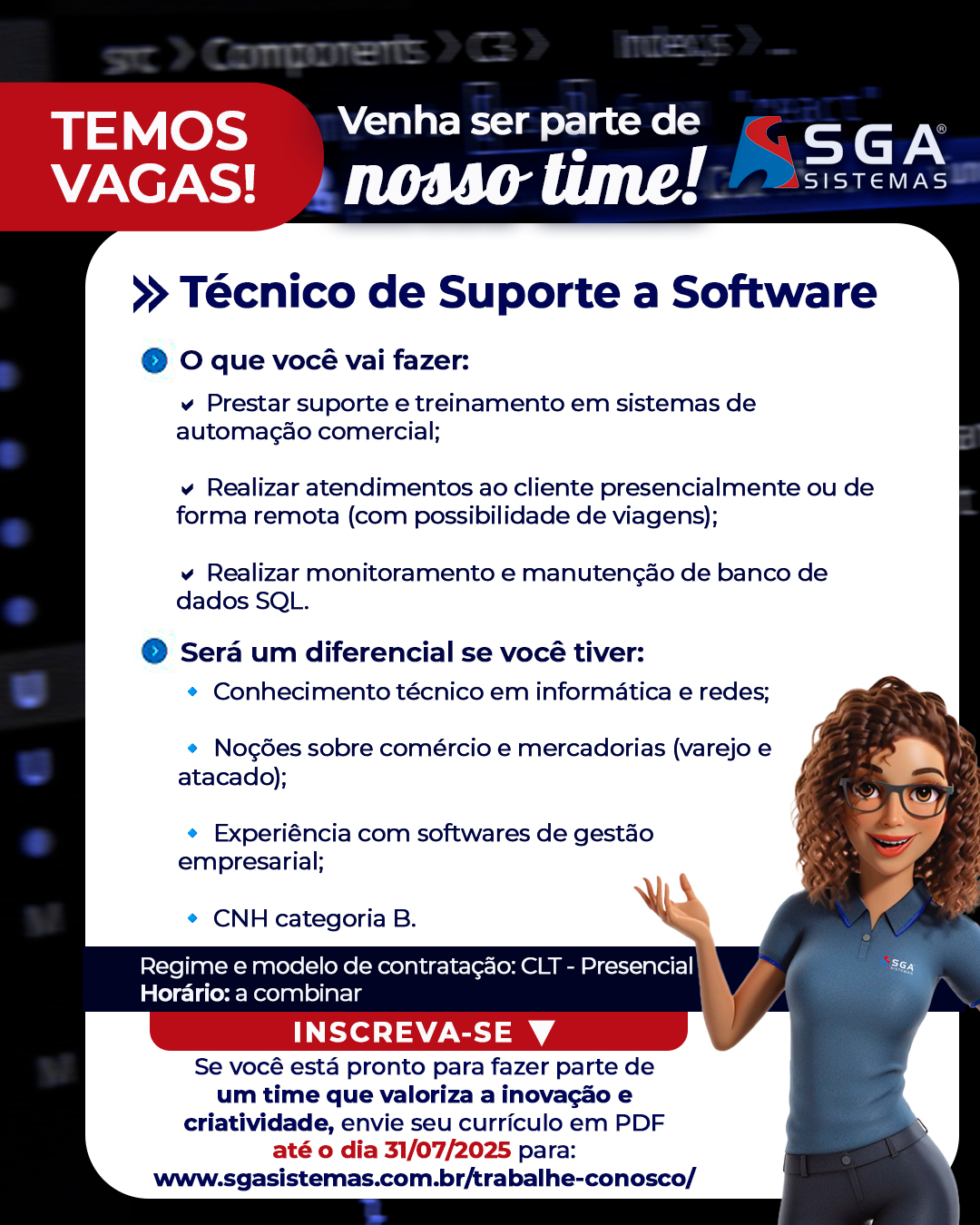 Vaga na área de TI – Técnico de Suporte a Software
