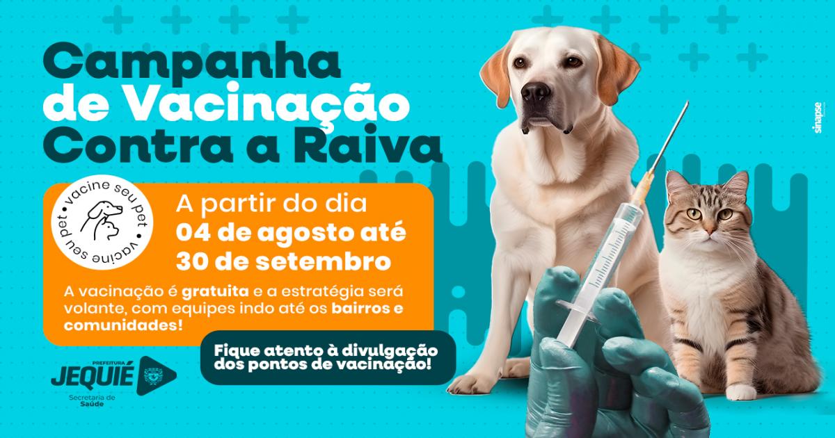 Prefeitura de Jequié inicia a campanha de vacinação contra raiva para cães e gatos a partir desta segunda-feira