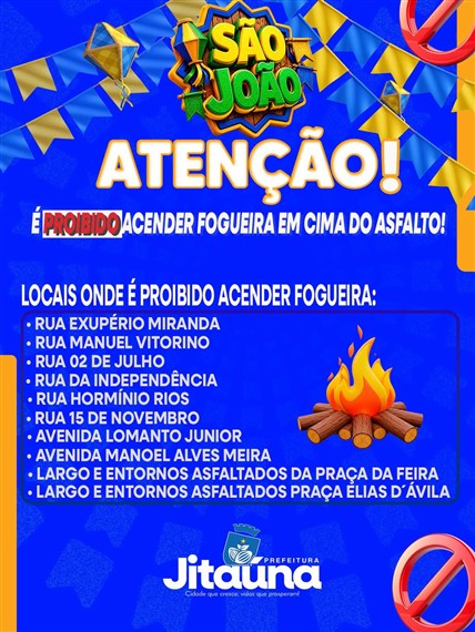 Prefeitura de Jitaúna proíbe fogueiras sobre asfalto em ruas do centro para preservar pavimento
