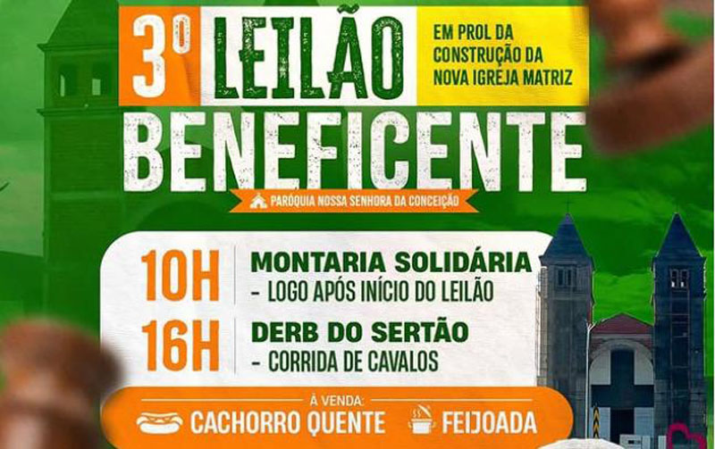 3º Leilão Beneficente vai arrecadar recursos para construção da nova Igreja Matriz em Manoel Vitorino