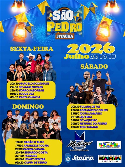 Prefeitura de Jitaúna divulga a grade diária completa do maior São Pedro da região; confira as atrações Prefeitura de Jitaúna divulga a grade diária completa do maior São Pedro da região; confira as atrações